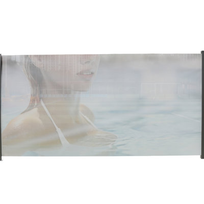 American Design 71" Tall 138" Deep Retractable Side Awning, Gray, Semi-transparent, With Printing, For Outdoor Spaces 71"x138" Gray Manual, Upf50+, Made Of Metal And , Swimming Pool Balcony
