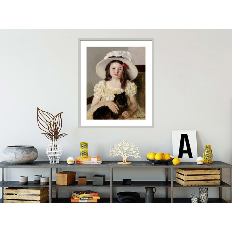 Francoise tenant un petit chien noir par Mary Cassatt, 39.61" H x 33.5" W