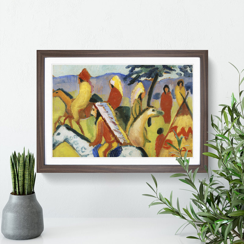 Indians on Horseback by August Macke - Picture Frame Painting, 27cm H x 36cm W x 2cm D, Walnut Framed