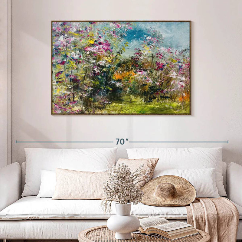 Abstrait fleur sauvage, 46 po x 31 po, Cadre flottant noyer
