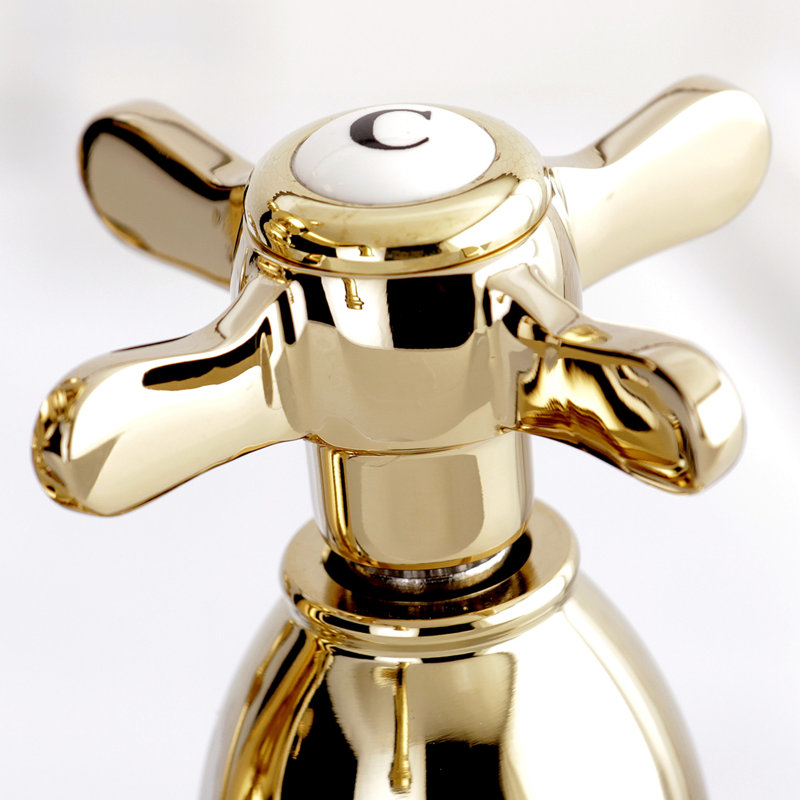 Kingston Brass Essex Two-Handle 3-Hole Deck Mount 4" Centerset Bathroom Faucet with Brass Pop-Up, Polished Brass