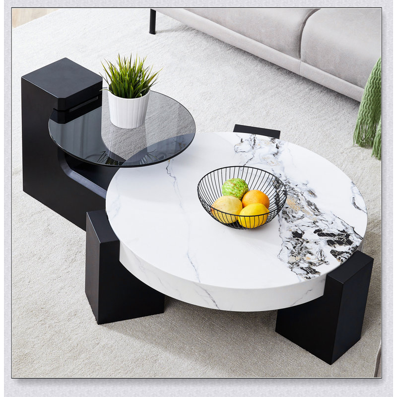 Élégante table basse à deux étages détachable avec une conception anti-collision et un assemblage facile, parfaite pour les salons modernes.