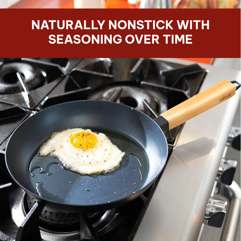 Alva Forest 8" Nonstick Carbon Steel Frying Pan with Acacia Handle