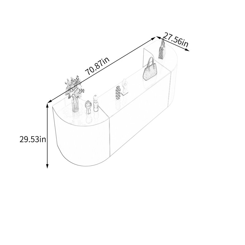 Table de présentation courbée rose pour la boutique, H 29,53 po x l 70,87 po x P 27,56 po