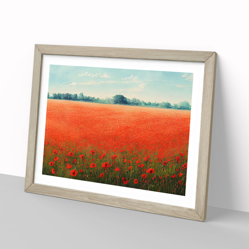 Watercolour Poppy Field Vol.5 - Single Picture Frame Print, 46cm H x 64cm W, Grey