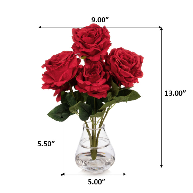Silk Rose Arrangement in Vase, Red