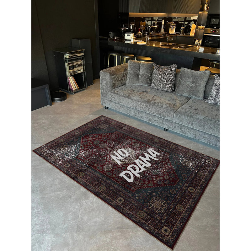 Tapis décoratif moderne à motif d'écriture No Drama, Tapis de couloir 3 pi 4 po x 9 pi 11 po