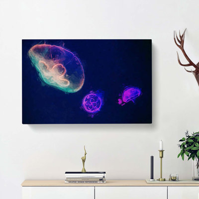 Neon Jellyfish In Abstract - Wrapped Canvas