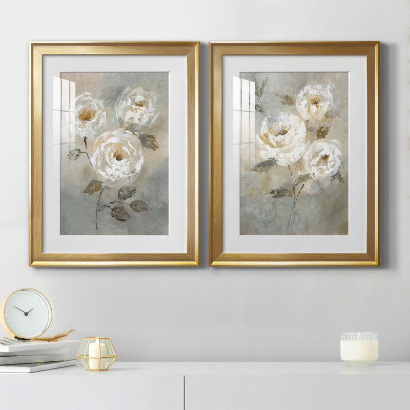 «Soft and Bold I», ensemble de 2 reproductions d'art, Papier encadré doré, Blanc, H 22,5 po x l 61 po x P 1,5 po