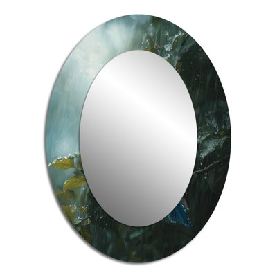 Bluebird In The Forest Rain I - Miroir mural ovale bleu