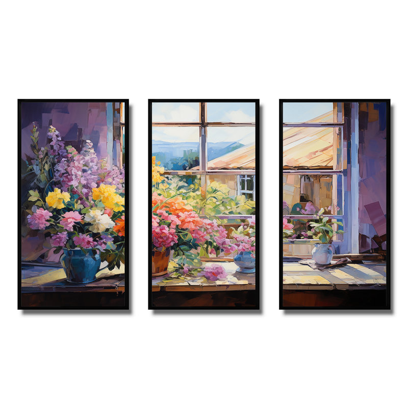«Mauve Floral Ranch», art mural, Cadre flottant noir, H 32 po x l 48 po