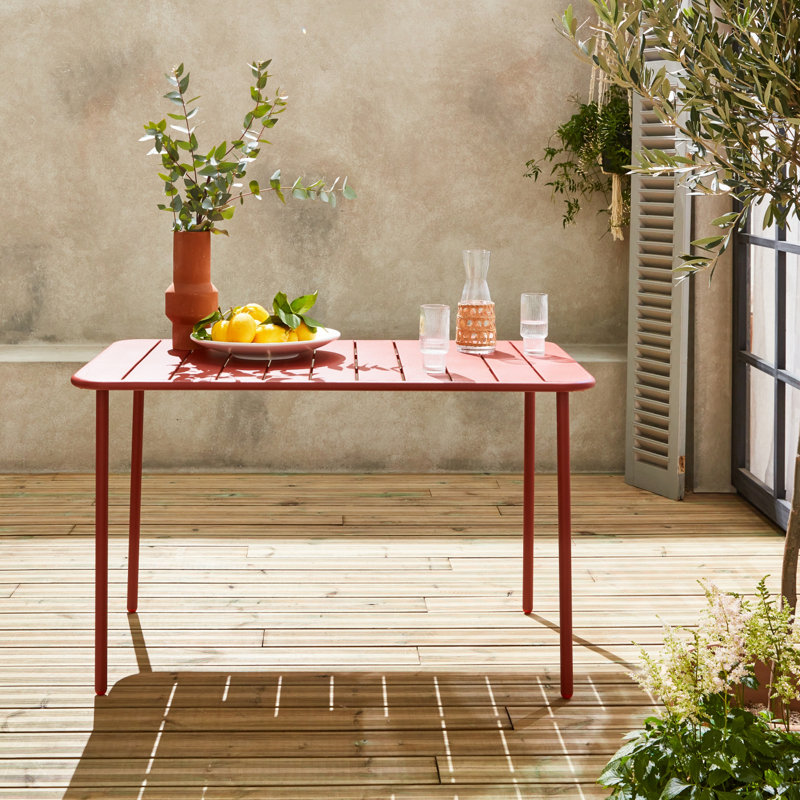 Polonius Rectangular Metal Outdoor Dining Table , 120cm cm W 70cm cm D, Red