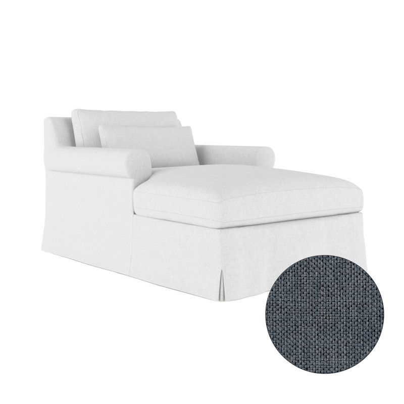 Ludlow Chaise Lounge, Plush Velvet Blue Print, Weathered