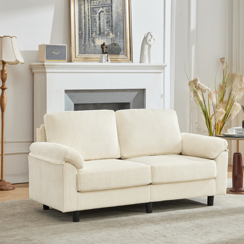 64" Wide 2-seater Loveseat Sofa, Corduroy Upholstery With Metal & Solid Wood Frame, Cloud-like Cushions, Beige