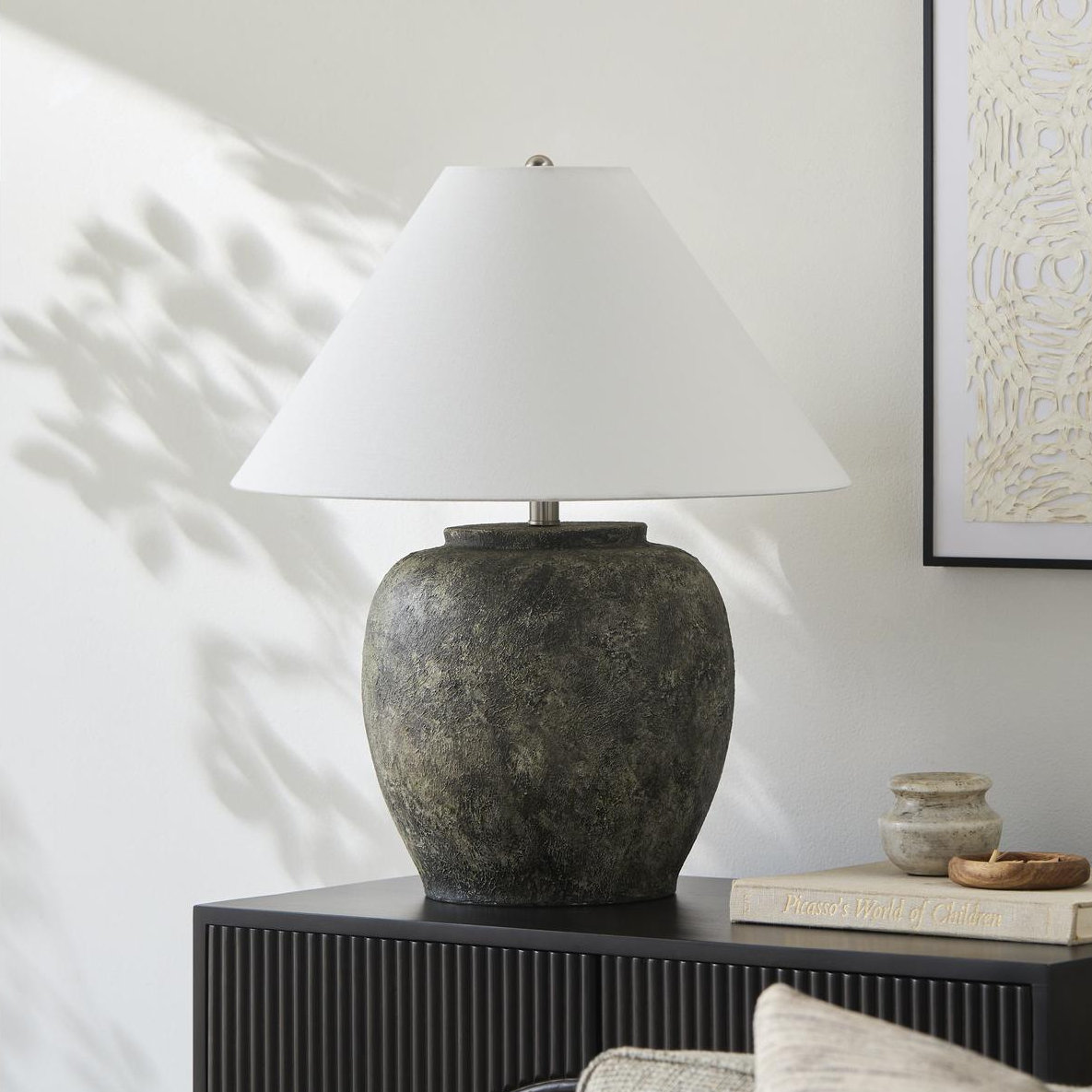 Concrete Table Lamp, White, Charcoal