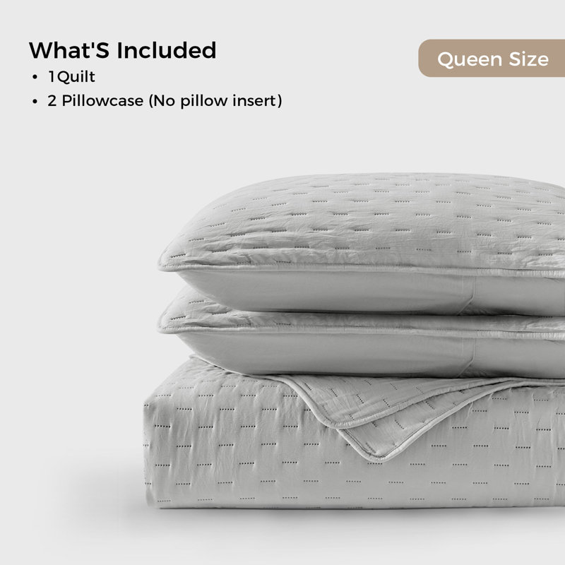 Polyester Quilt Set, Light Gray, Queen Quilt + 2 Pillowcases