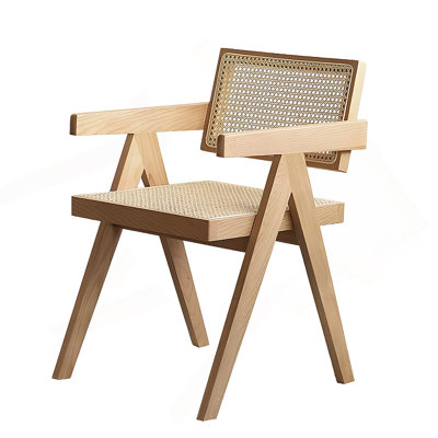 Chaise de salle à manger moderne Mid-Century, chaises d'appoint en rotin, fauteuils confortables, chaises d'extérieur en bois avec accoudoirs pour chambre à coucher, salon, salle à manger, cuisine, bois