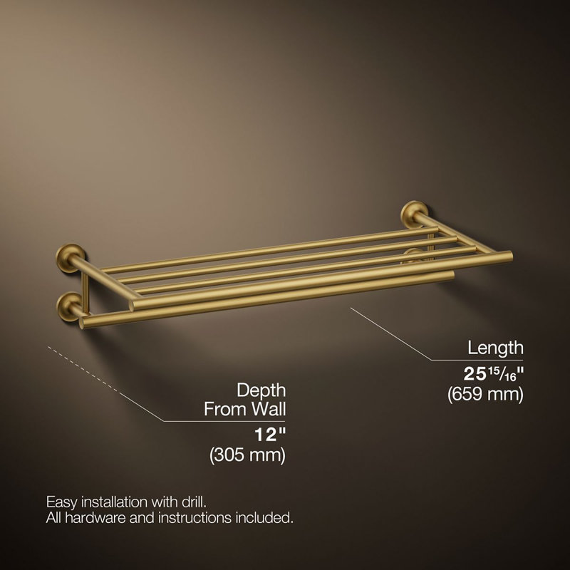 Purist Hotelier Wall Shelf, Vibrant Brushed Moderne Brass