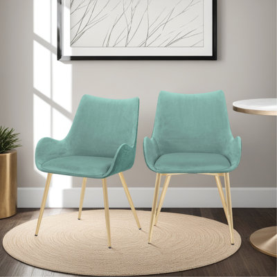 Teal Fabric Dining Room Chair With Gold Legs