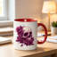 A Single Ceramic Coffee Mug Featuring a Skull And Purple Roses Design, Perfect for Tea, Milk.