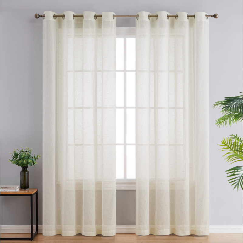 Linen Semi-Sheer Grommet Curtain Panels, 54" W x 84" L, Natural Linen