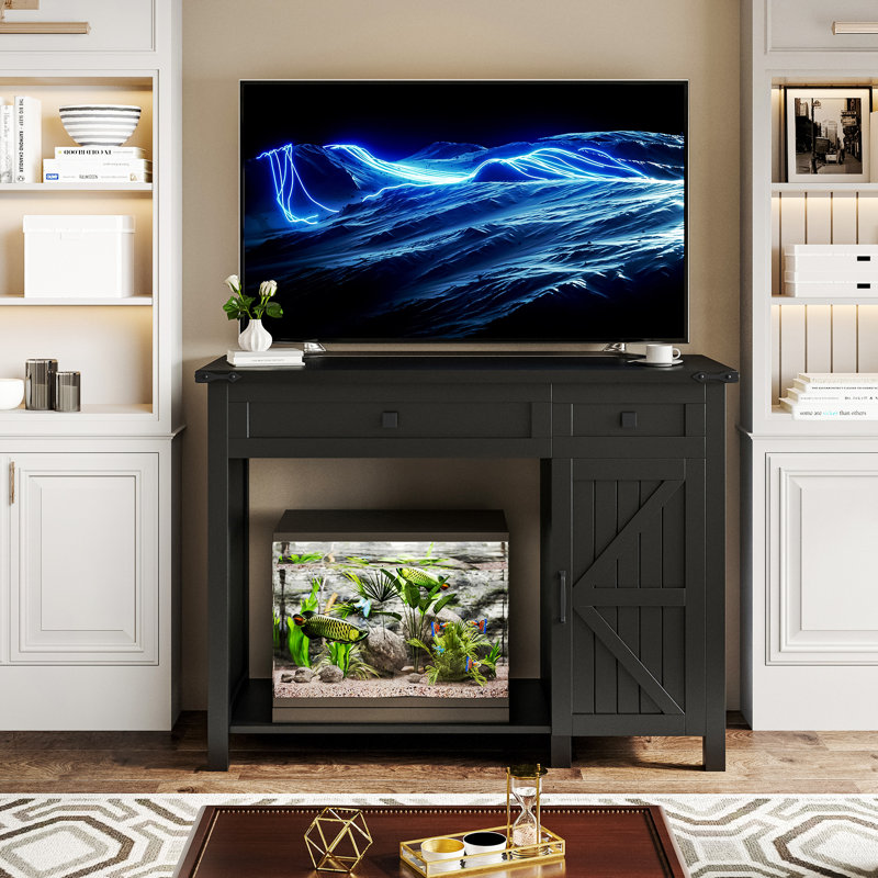 Black Farmhouse 40 Gallon Aquarium Stand with Storage Cabinet