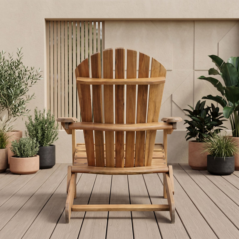 Chaise de patio pliante en bois d'acacia avec dossier à lattes, accoudoirs larges, structure en bois franc résistant à l'eau