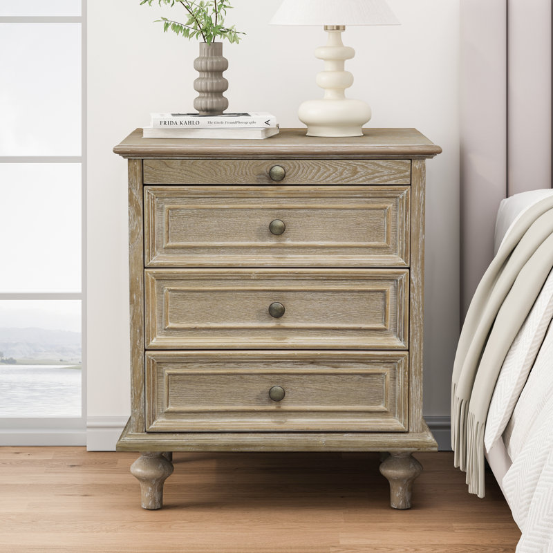 Table de chevet avec plateau coulissant Oberon, Naturel + blanc, 1
