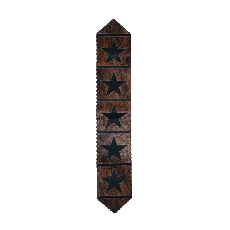 Star Cowhide Table Runner, 96" L x 12" D, Brown/Black