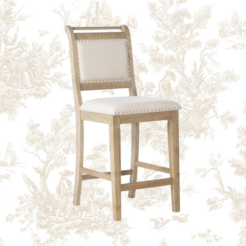 Eidson Wood Upholstered Bar & Counter Stool, Counter Stool (26" Seat Height), Gray Wash