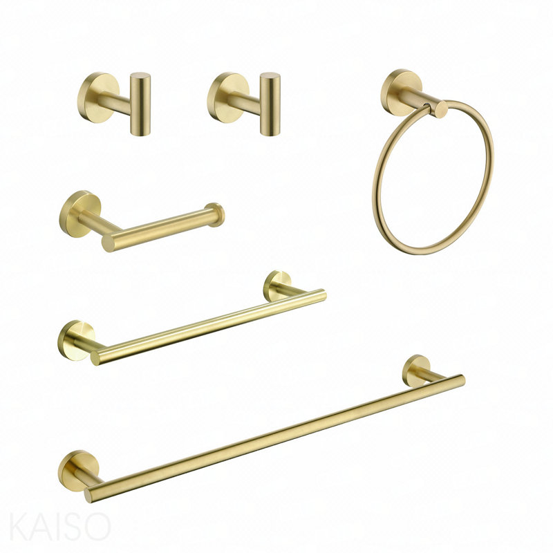 Ensemble de porte-serviettes de salle de bain en acier inoxydable 6 pièces, Or brossé