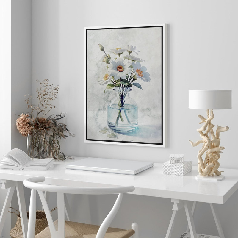 Plante en bouteille, marguerites oranges blanches dans la bouteille, plantes, illustrations modernes, ultra