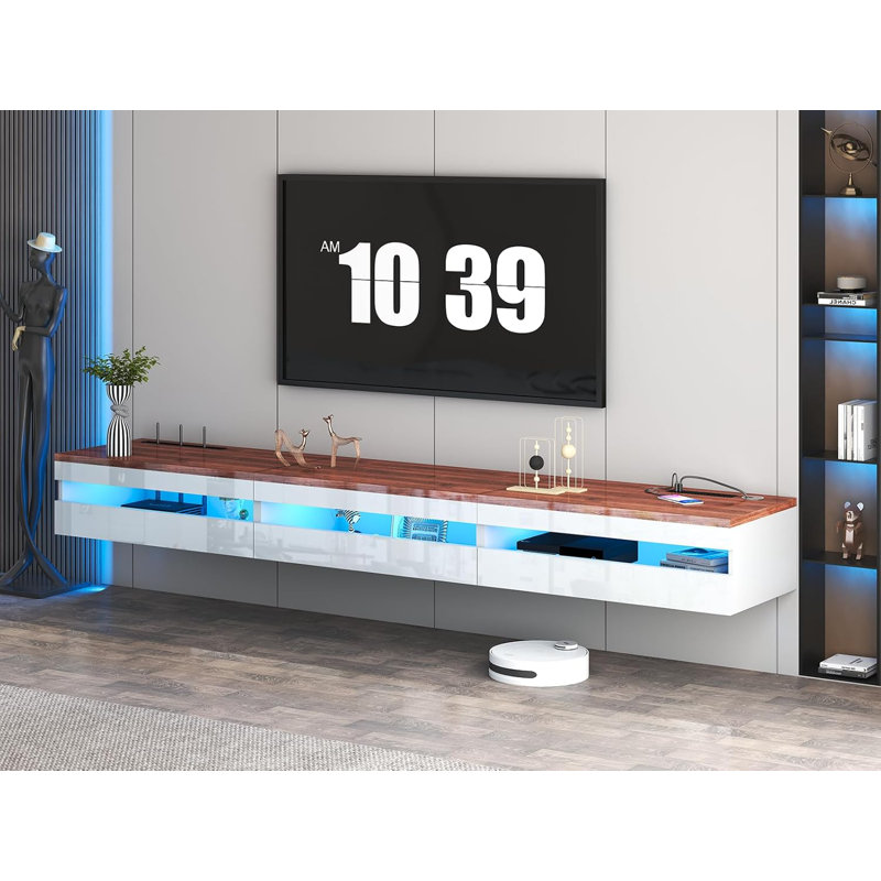 Floating TV Stand - Floating Entertainment Center with LED Light & Charging Station, Floating TV Shelf with Storage for Small Spaces, Apartments, Media Console for TVs