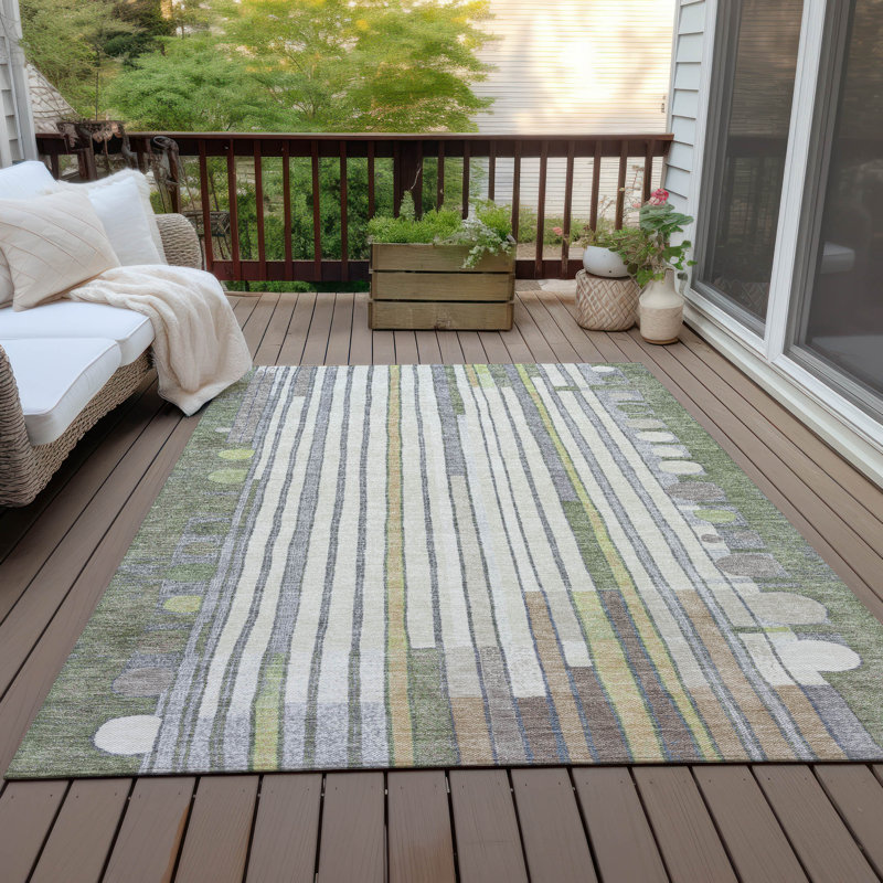 Tapis géométrique intérieur / extérieur lavable à la machine Husby ACN2189, Rectangle 10 pi x 14 pi