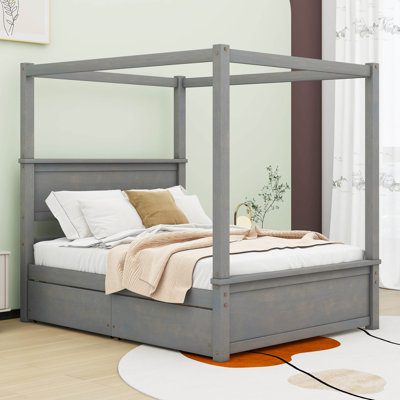 Patrise Full Size Wood Canopy Bed with two Drawers