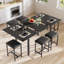 Ensemble de table de salle à manger extensible 7 pièces pour 4 à 6 personnes, table de cuisine extensible et 6 tabourets, ensemble de table de cuisine avec station de charge pour petits espaces