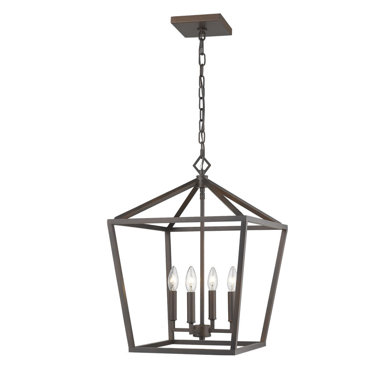 Poisson 4 - Light Dimmable Lantern Geometric Chandelier, Bronze, 28.5" H x 20" W x 20" D