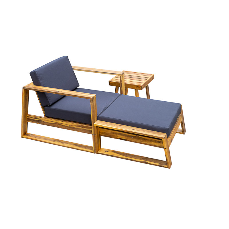 Acacia Wood Outdoor Lounge Set - Chair And Ottoman With Removable Cushions, Gray
