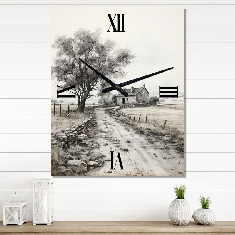 Farmhouse Tranquil Retreat - Horloge murale moderne paysage et nature, H 40 po x l 30 po x P 1 po