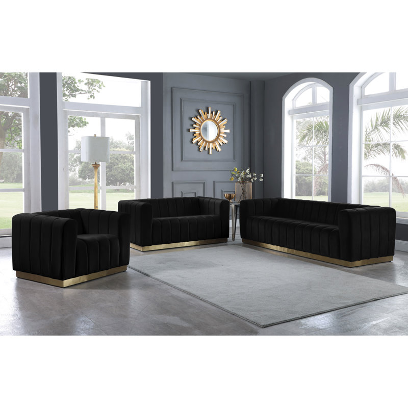 Tyneside 62.5'' Velvet Loveseat, Black Velvet