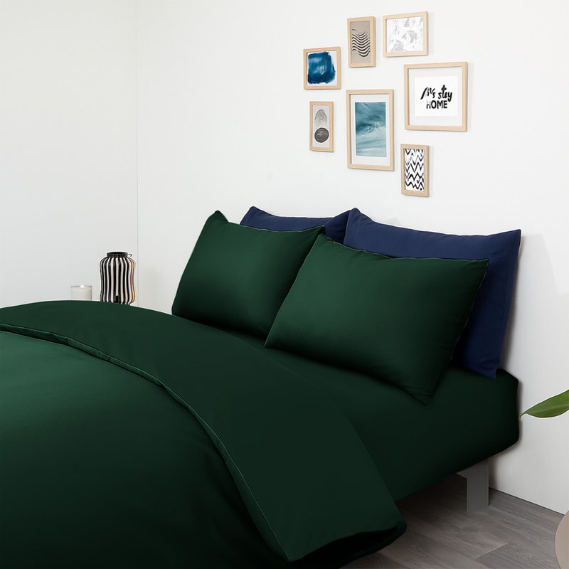 Microfiber No Pattern Duvet Cover Set with Pillowcases, Kingsize Duvet Cover + 2 Standard Pillowcases, Emerald