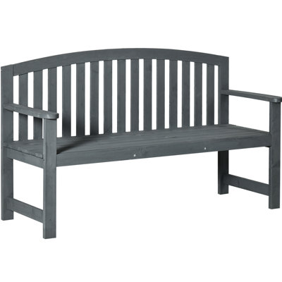 Gray 56" 2 Outdoor Wood Bench With And Armrest For Patio, Porch, Poolside, Balcony - Grey