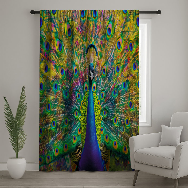 Rideaux vibrants en plumes de paon, voilages et voilages à motif de paon - 1 panneau, 50 po x 92 po - 1 panneau, Transparent
