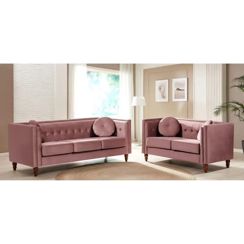 Canapé 2 places Chesterfield, Velours rose