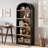 71.65" Tall Arched 5-Shelf Farmhouse Bookcase – Wooden Storage Rack for Home Office, Living Room (Black+Natural)-1627117471