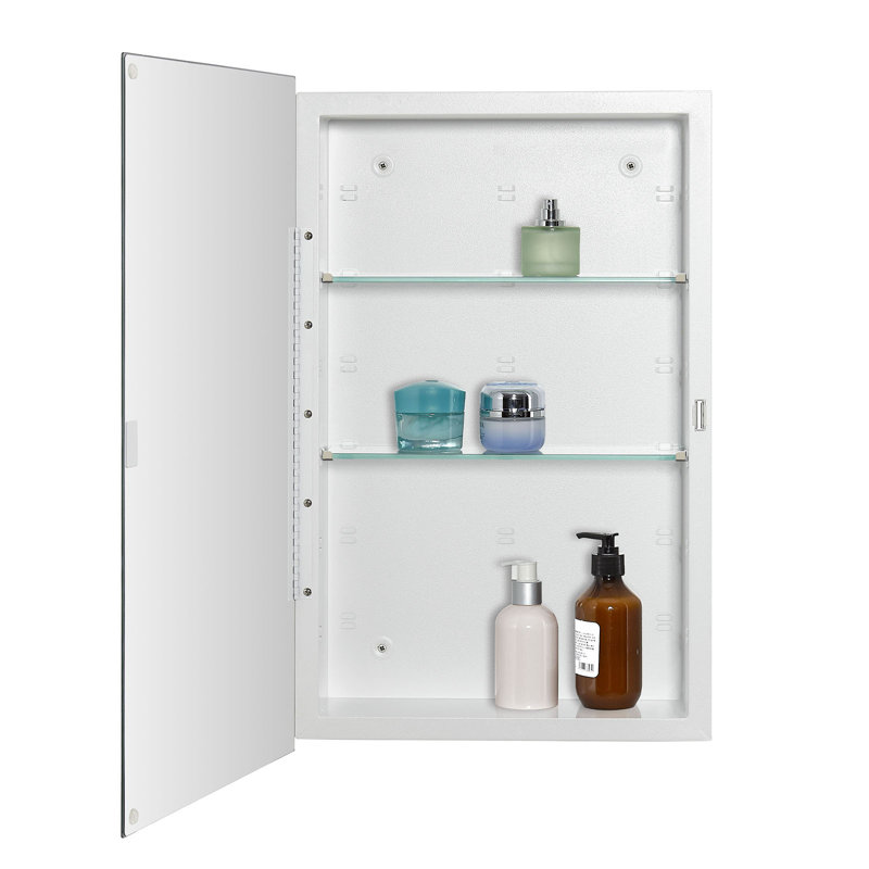 Bathroom Medicine Cabinet With Beveled Edge Mirrored Door 15 X 24 Inch, Recessed Or Surface Mount, With Adjustable Glass Shelves
