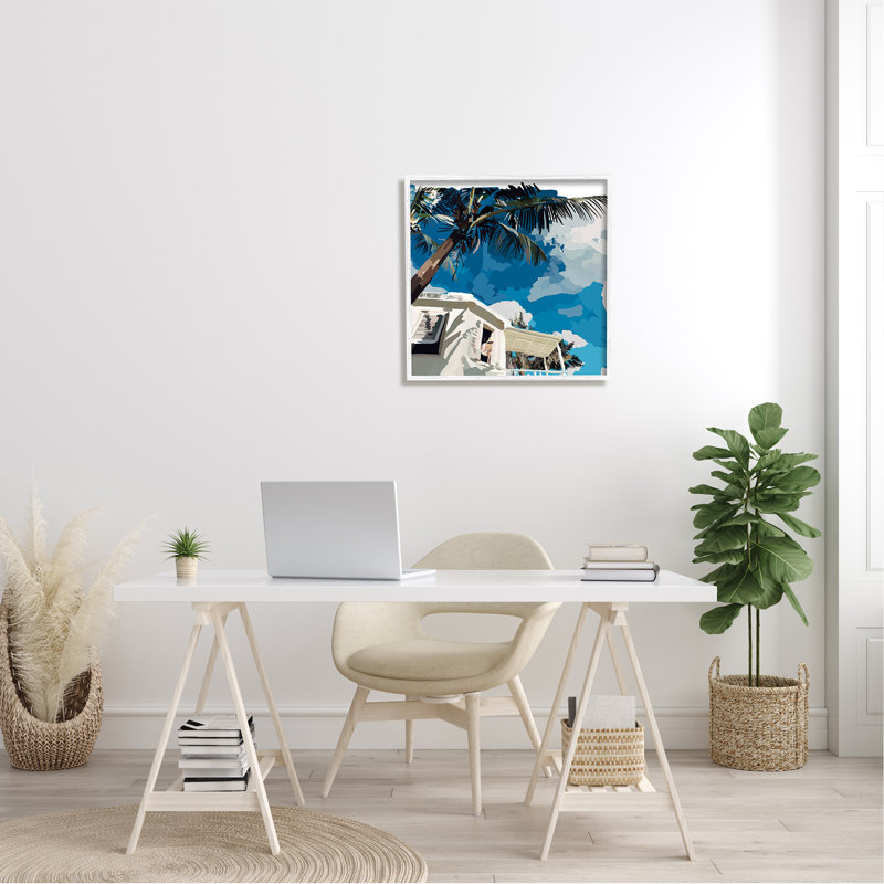 «Tropical Summer Cottage Girl Clear Blue Sky - Floater Frame», impression sur toile, H 24 po x l 24 po x P 1,5 po