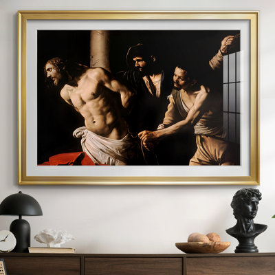 The Flagellation of Christ (Rouen Version) - Caravage - reproduction encadrée avec passe-partout et verre - c. 1607