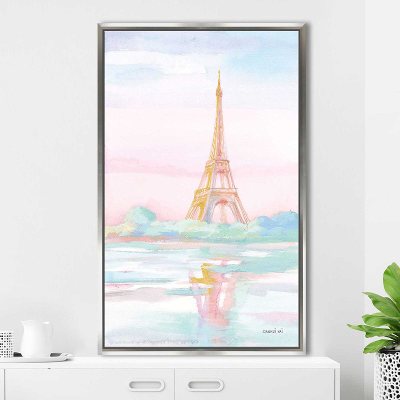 Pastel Paris V par Danhui Nai - Peinture, H 51,5 po x l 31,5 po x P 2 po, Cadre flottant argent