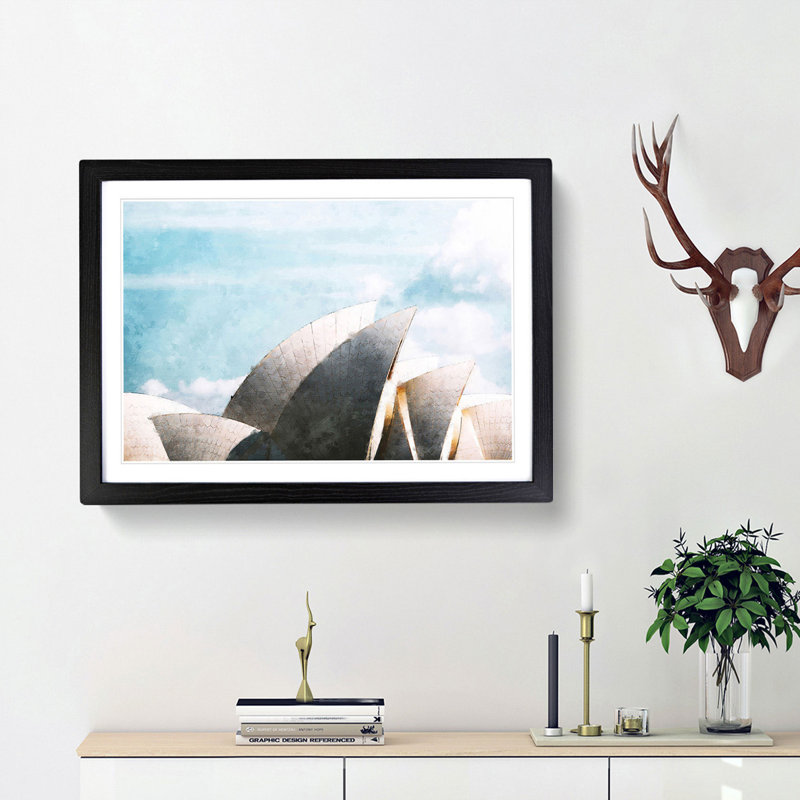 Sydney Opera House In Australia - Single Picture Frame Painting on MDF, 62cm H x 87cm W x 2cm D, Black Framed